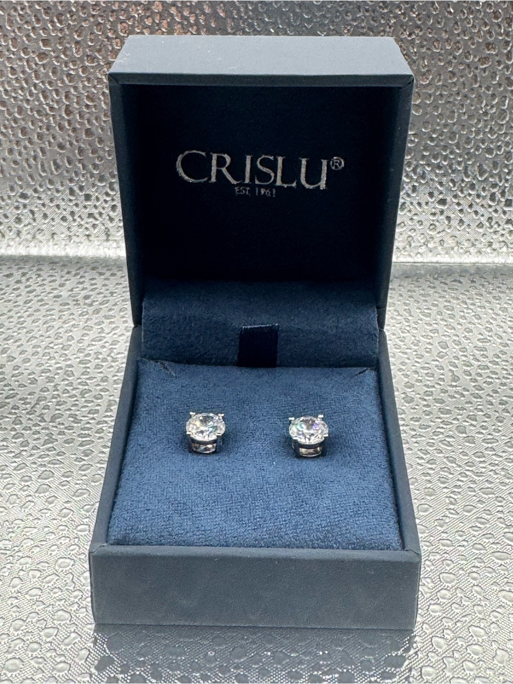 Crislu Clear Crystal Stud Earrings in Silver-Tone
